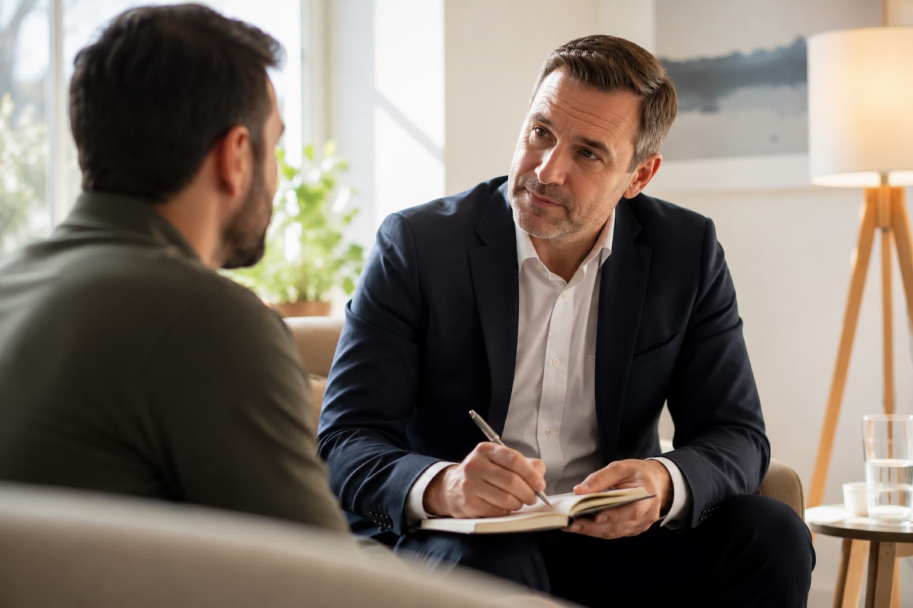 A clinician preparing for a thoughtful alcohol treatment assessment