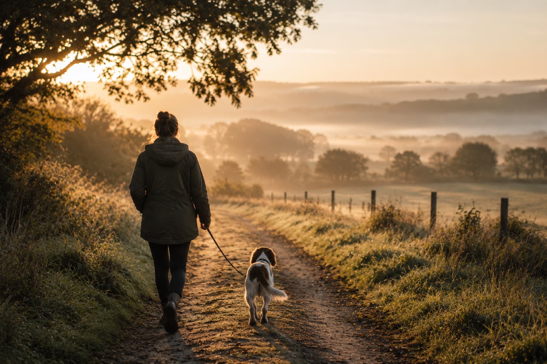 A quiet walk with a dog offering space to process difficult emotions