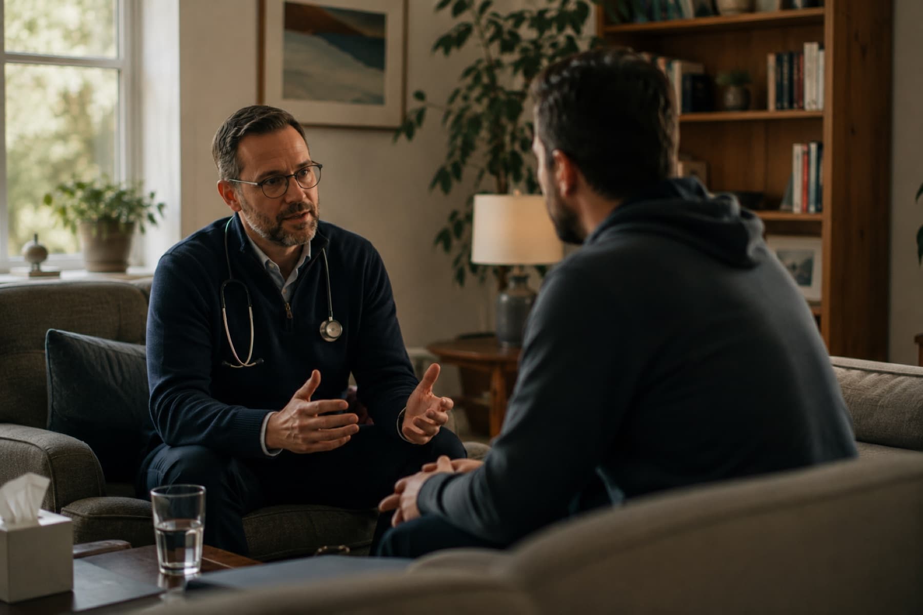 A healthcare professional listening during a supportive consultation